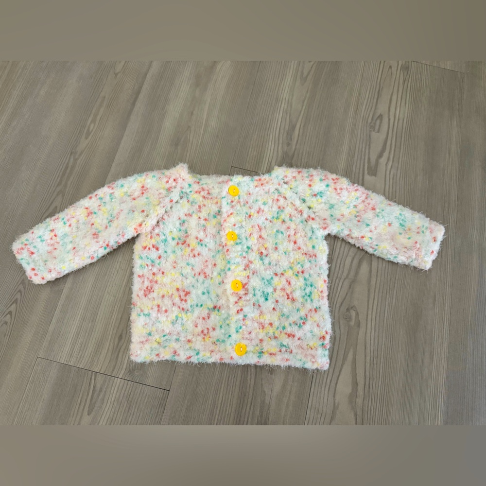 Colorful Knit Cardigan with Yellow Buttons